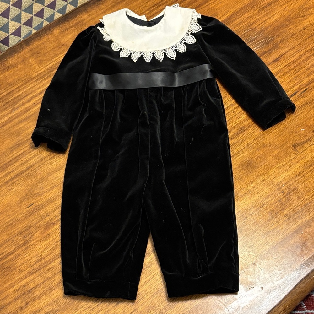 Vintage Laura Ashley Petite Gamine‎ Velvet One Piece w/Lace Collar - size 2.5-3